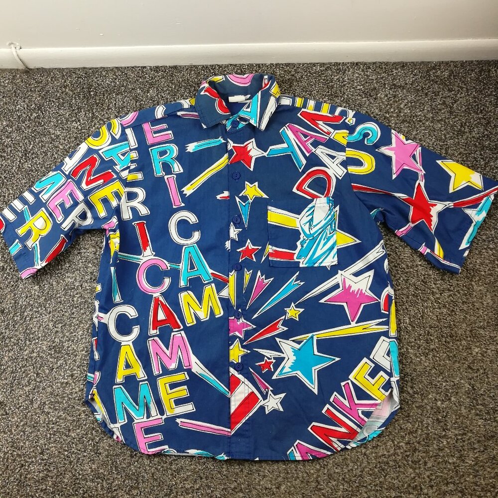 Vintage Jams World Surf Line Shirt Mens Medium Button Up USA America Patriotic